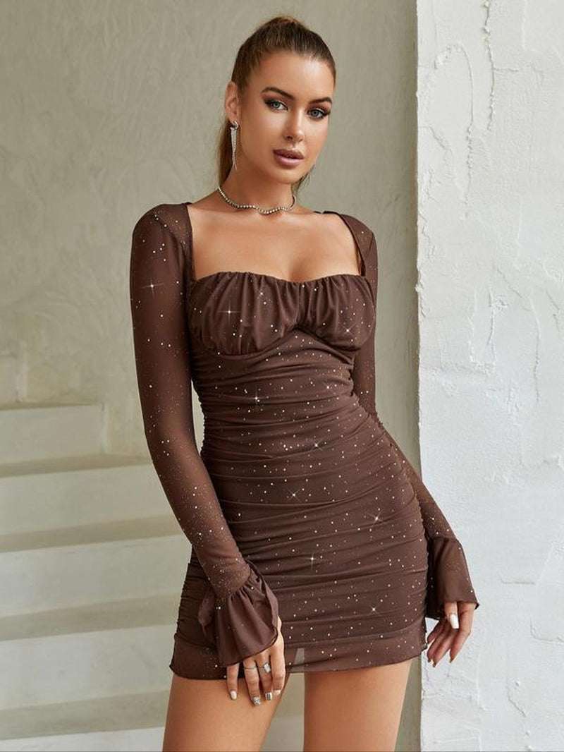 Sexy mesh ruched mini dress for parties - Bela Fils BoutiqueBela Fils Boutique